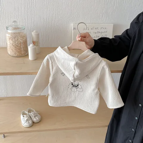 Infant Baby Hooded Cotton Coat Cute Cartoon Bear Print Single-Breasted Outerwear Toddler Fall Jacket