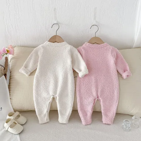 Infant Baby Thickened Fleece Romper Cute Cartoon Bear Rabbit Long Sleeve Warm Winter Sleepwear Baby Clothes