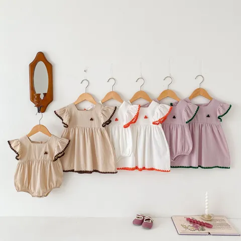 Baby Girls Summer Cotton Romper Dress Ruffle Sleeveless Cute Infant Toddler Daily Casual Outfit Clothes