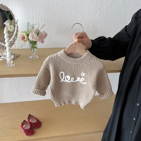 Infant Baby Cotton Knit Sweater Cute Letter Embroidery Long Sleeve Crew Neck Pullover Tops Kids Fall Winter Clothes