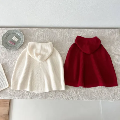 Infant Baby Girls Knit Hooded Cape Coat Autumn Cute Solid Color Sleeveless Cardigan Toddler Casual Outerwear Sweater