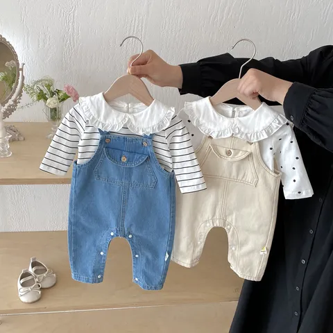Infant Baby Clothing Set Cotton Overalls Striped Polka Dot Long Sleeve Top Toddler Boy Girl Outfits