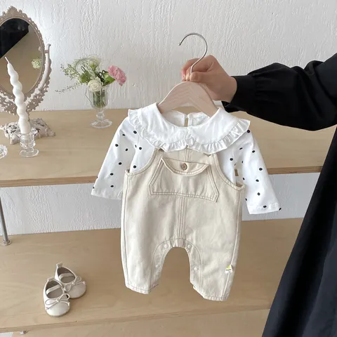 Infant Baby Clothing Set Cotton Overalls Striped Polka Dot Long Sleeve Top Toddler Boy Girl Outfits