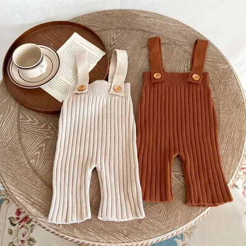 Infant Toddler Baby Knitted Suspender Pants And Top Spring Fall Cotton Casual Apparel Kids Clothing