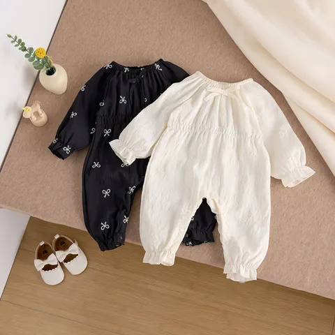 Infant Baby Girls Long Sleeve Bodysuit Cotton Bowknot Romper Toddler Cute Princess Dress Spring Clothes