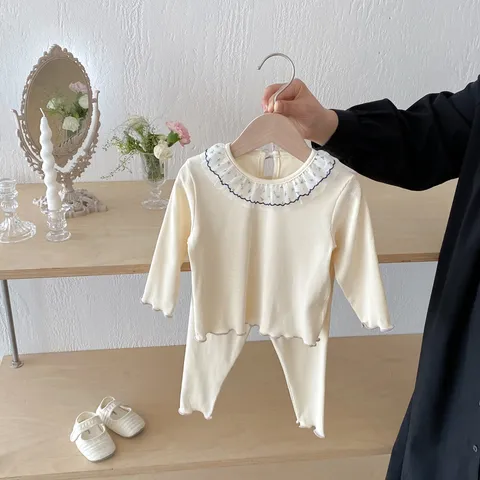Baby Girls Autumn Clothing Set Cute Doll Collar Long Sleeve Base Shirt And Leggings Infant Toddler Outfit