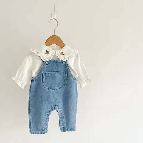 Infant Baby Girls Cotton Overalls And Long Sleeve Blouse Fall Toddler Cute Clothing Set