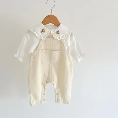Infant Baby Girls Cotton Overalls And Long Sleeve Blouse Fall Toddler Cute Clothing Set