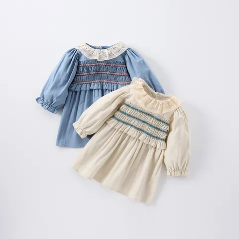 Abito da Principessa a Maniche Lunga per Bambina Piccola Carino Colletto a Bambola in Pizzo Cotone Abito da Festa Casuale Romper per Neonati