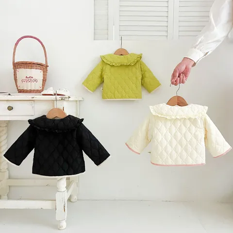 Baby Girls Winter Padded Jacket Cute Doll Collar Single Breasted Quilted Cotton Coat Toddler Warm Outerwear
