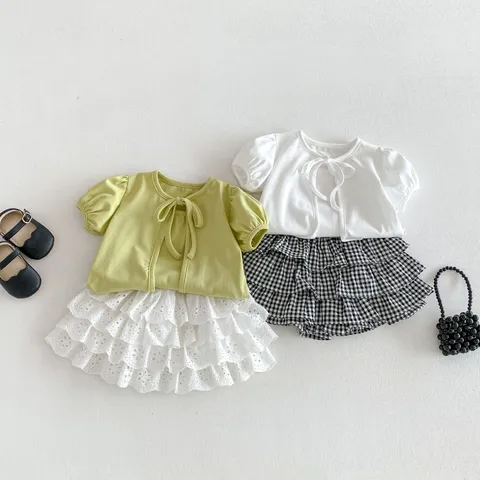 Filles Été Doux Style Princesse Coton Volants Superposés Jupe Tout-petit Décontracté Mignon Couleur Unie Plaid Jupe Superposée
