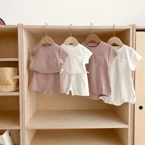 Baby Cotton Romper And Short Sleeve T Shirt Shorts Outfit Set Infant Summer Casual Clothing