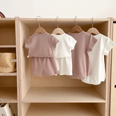 Baby Cotton Romper And Short Sleeve T Shirt Shorts Outfit Set Infant Summer Casual Clothing