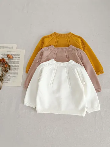 Infant Baby Knit Cardigan Solid Color Long Sleeve Single-Breasted Sweater Cute Pom Pom Toddler Boy Girl Fall Winter Outerwear
