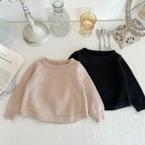 Nourrisson Bébé Manches Longues Col Rond Pull Couleur Unie Tricot Doux Coton Casual Mignon Basic Automne Pull