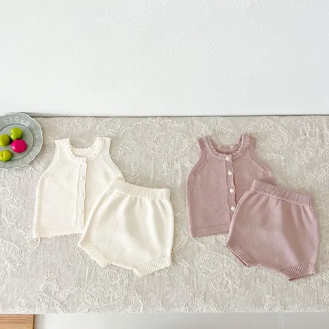 Infant Baby Knit Vest And Bread Pants Top And Bottom Newborn Cotton Casual Sleeveless Outfit Baby Clothes