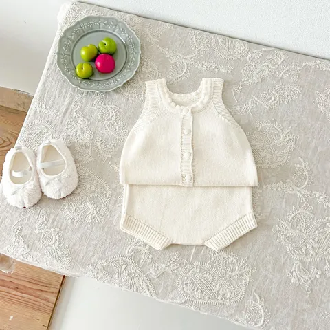 Infant Baby Knit Vest And Bread Pants Top And Bottom Newborn Cotton Casual Sleeveless Outfit Baby Clothes
