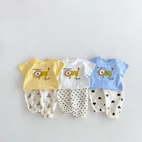 Baby Kids Cotton Short Sleeve T-Shirt Casual Lion Cartoon Print Top