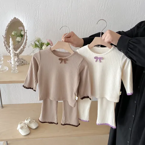 Infant Baby Girls Cotton Blend Clothing Set Long Sleeve Thermal Top And Flare Pants Toddler Two Piece Outfit