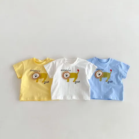 Baby Kids Cotton Short Sleeve T-Shirt Casual Lion Cartoon Print Top