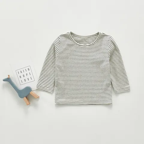 Infant Baby Girls Long Sleeve T-Shirt Classic Black and White Striped Crew Neck Cotton Pullover Top