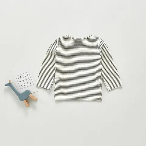 Infant Baby Girls Long Sleeve T-Shirt Classic Black and White Striped Crew Neck Cotton Pullover Top