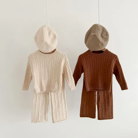 Kleinkind Baby Mädchen Zopfmuster Pullover Lange Hose Kleinkind Einfarbig Pullover Top Und Unten Kinder Herbst Outfit