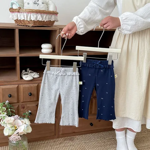 Bebé Niñas Lindo Estampado Lazo Algodón Pantalones Campana Niño Casual Cintura Elástica Pantalones Largos
