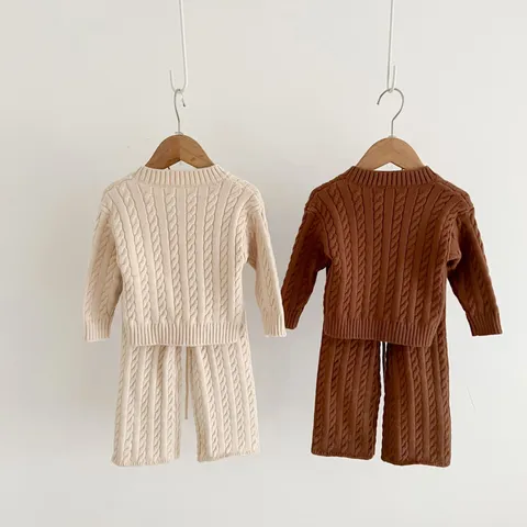 Kleinkind Baby Mädchen Zopfmuster Pullover Lange Hose Kleinkind Einfarbig Pullover Top Und Unten Kinder Herbst Outfit