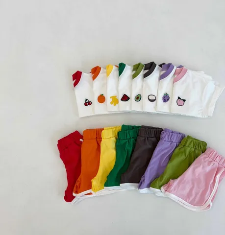 Baby Kinderen Zomer Korte Mouw T-Shirt En Shorts Outfit Set Leuke Fruit Borduurwerk Katoen Casual Kleding Voor Peuters Jongens Meisjes