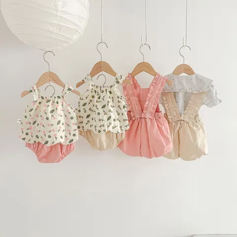 Baby Girls Summer Floral Strap Top And Shorts Set Cute Infant Cotton Blend Toddler Two Piece Outfit Kids Clothes