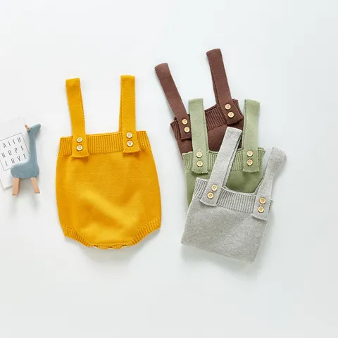 Baby Infant Newborn Knit Romper Solid Color Sleeveless Strap Bodysuit Cotton Casual Spring Autumn Jumpsuit