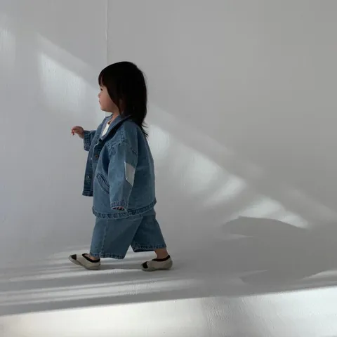 Infant Baby Denim Jacket And Pants Kids Casual Cotton Outfit Long Sleeve Turn-down Collar Button Coat And Trousers