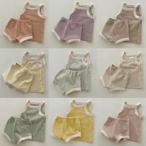 Nourrisson Bébé Été Coton À Carreaux Caraco Top Et Pantalon Couche Ensemble Mignon Style Coréen Vêtements Maison Enfants