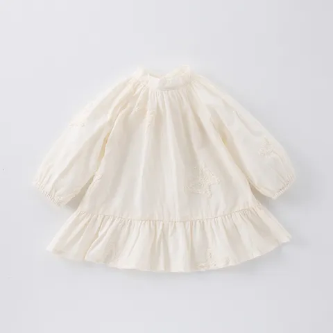 Girls Long Sleeve Dress French Style Cute Butterfly Embroidery A-Line Princess Dress Children Cotton Apparel