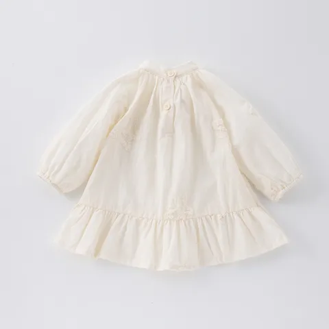 Girls Long Sleeve Dress French Style Cute Butterfly Embroidery A-Line Princess Dress Children Cotton Apparel