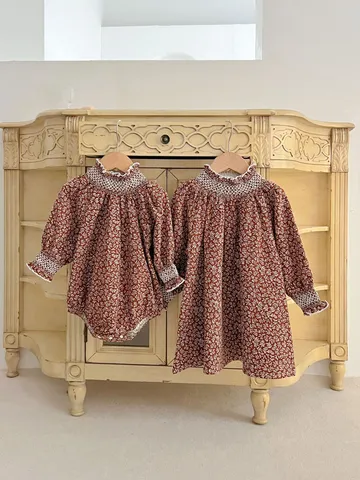 Infant Baby Girls Floral Long Sleeve Dress Toddler Cute Princess Ruffle Collar Romper Spring Casual Cotton Clothes