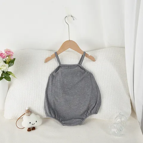 Baby Girls Summer Lace Trim Strappy Romper Cotton Solid Color Ribbed Bodysuit Infant Casual Sleeveless Clothes