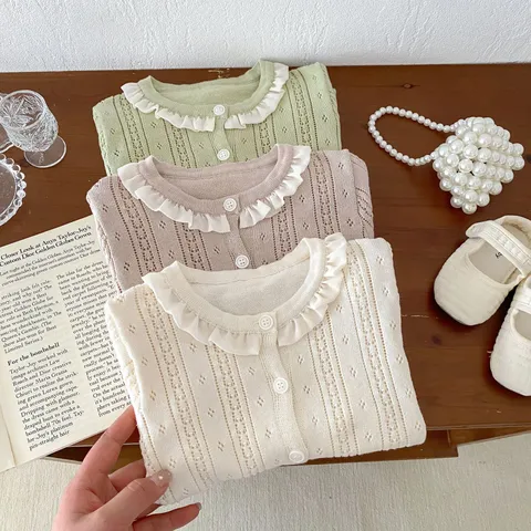 Baby Girls Knitted Cardigan Hollow Out Breathable Cotton Sun Protection Thin Infant Jacket Toddler Clothes