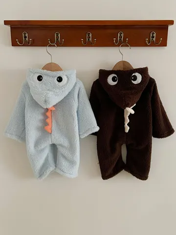 Bebé Invierno Cálido Dinosaurio Mameluco Lindo Con Capucha Flanela Gruesa Niños Niñas