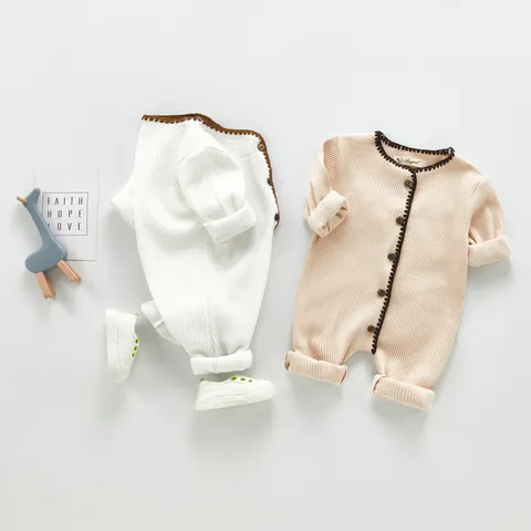 Süßer Kleinkind Baby Strick Strampler Reine Baumwolle Langarm Neugeborener Jumpsuit Rüschenkragen Kleinkind Kleidung