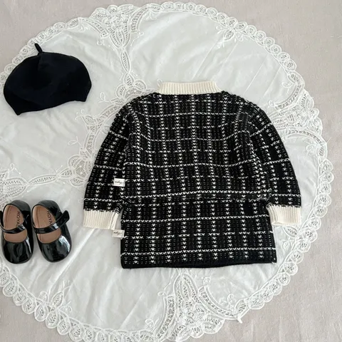 Infant Toddler Girls Knit Cardigan And Skirt Set Black White Contrast Classic Style Outfit Kids Fall Clothes