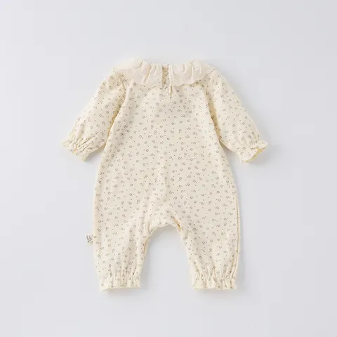 Infant Baby Girl Floral Long Sleeve Romper Cotton Cute Lotus Leaf Collar Jumpsuit Spring Newborn Crawling Clothes
