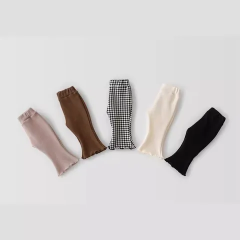 Girls Korean Style Cotton Plaid Flared Pants Cute Ruffle Edge Casual Long Pants Spring Children Clothing Kids Apparel