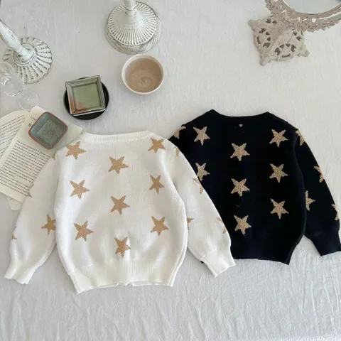 Baby Girls Cotton Knit Cardigan Infant Long Sleeve Star Pattern Sweater Newborn Spring Autumn Toddler Button-Up Top
