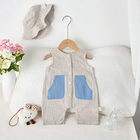 Bebé Niños Verano Algodón Romper A Rayas Con Sombrero Lindos Atuendos Casuales Ropa De Recién Nacido