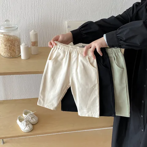Mädchen Lässige Baumwolle Konische Hose Einfarbig Elastische Taille Lange Hose Kinder Frühling Herbst Alltag Kinder Unterteile