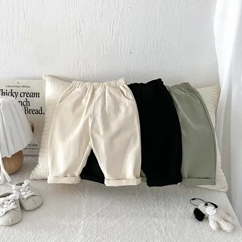 Mädchen Lässige Baumwolle Konische Hose Einfarbig Elastische Taille Lange Hose Kinder Frühling Herbst Alltag Kinder Unterteile