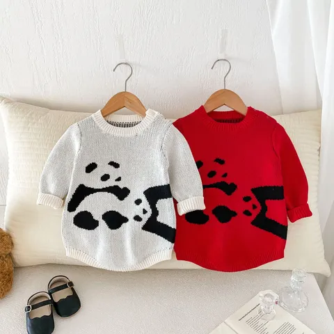 Infant Baby Autumn Winter Knit Romper Cute Cartoon Panda Long Sleeve Crew Neck Jumpsuit Newborn Baby Clothes