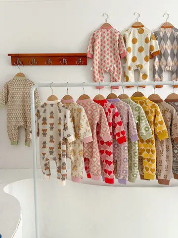 Infant Baby Knitted Romper Newborn Long Sleeve Cute Print Jumpsuit Toddler Fall Clothes